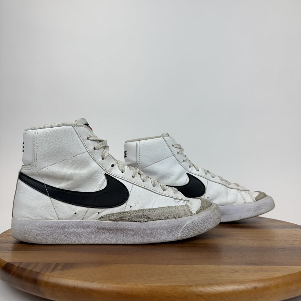 Big Kids Nike Blazer Mid 77 Vintage White Black Leather Casual Sneakers Size 7 Y